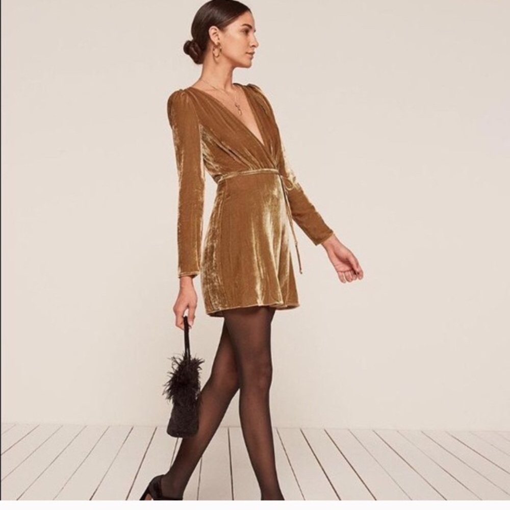 Reformation Gold Chrissy Dress